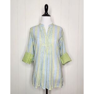 Oliphant Green and Blue Striped Women's Top